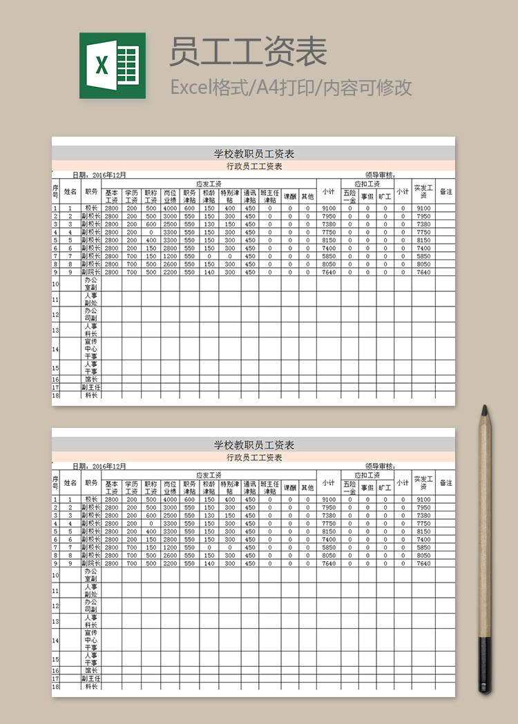 學校員工工資匯總表