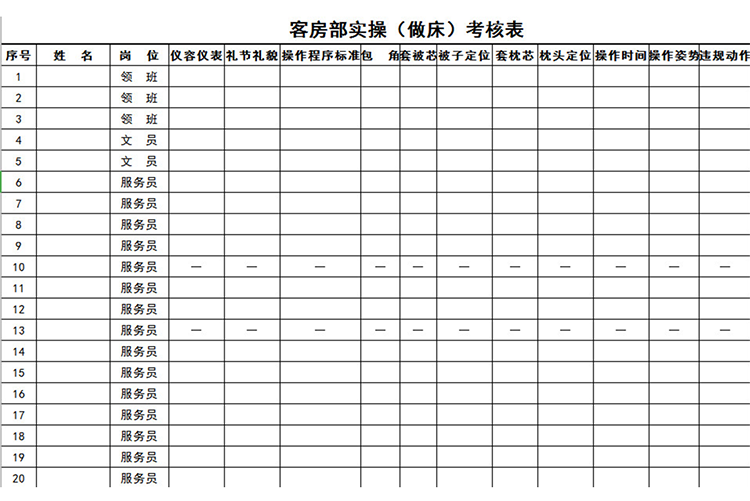 客房部實操考核表-1