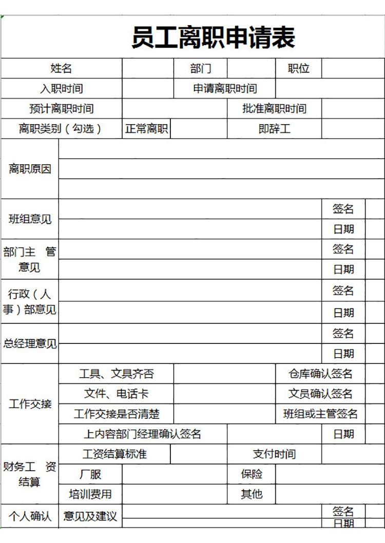 企業(yè)員工離職申請(qǐng)表-1