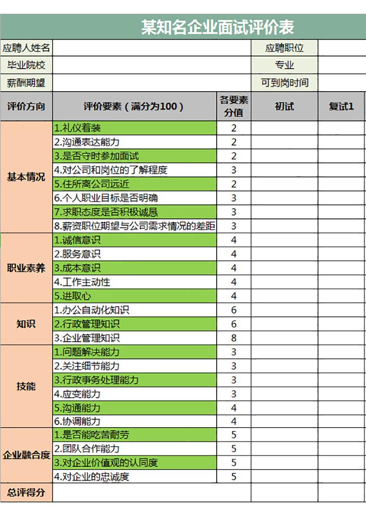 企業面試評價表-1
