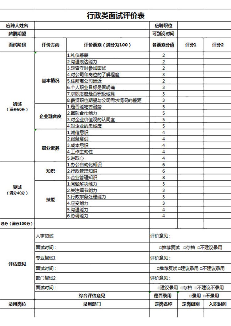 行政類面試評價表-1