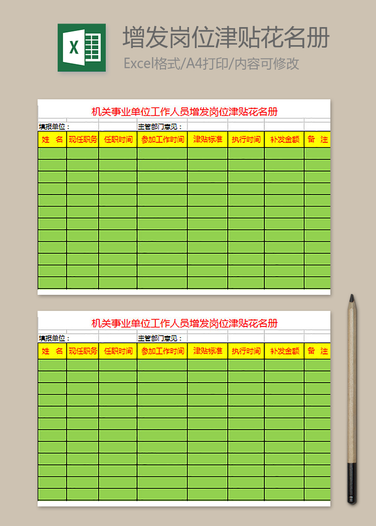 機關單位人員增發崗位津貼花名冊
