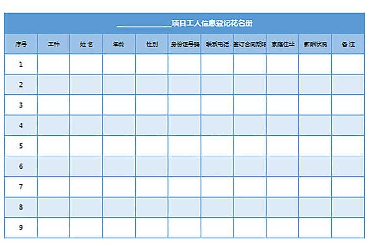 項(xiàng)目工人信息登記花名冊(cè)-1