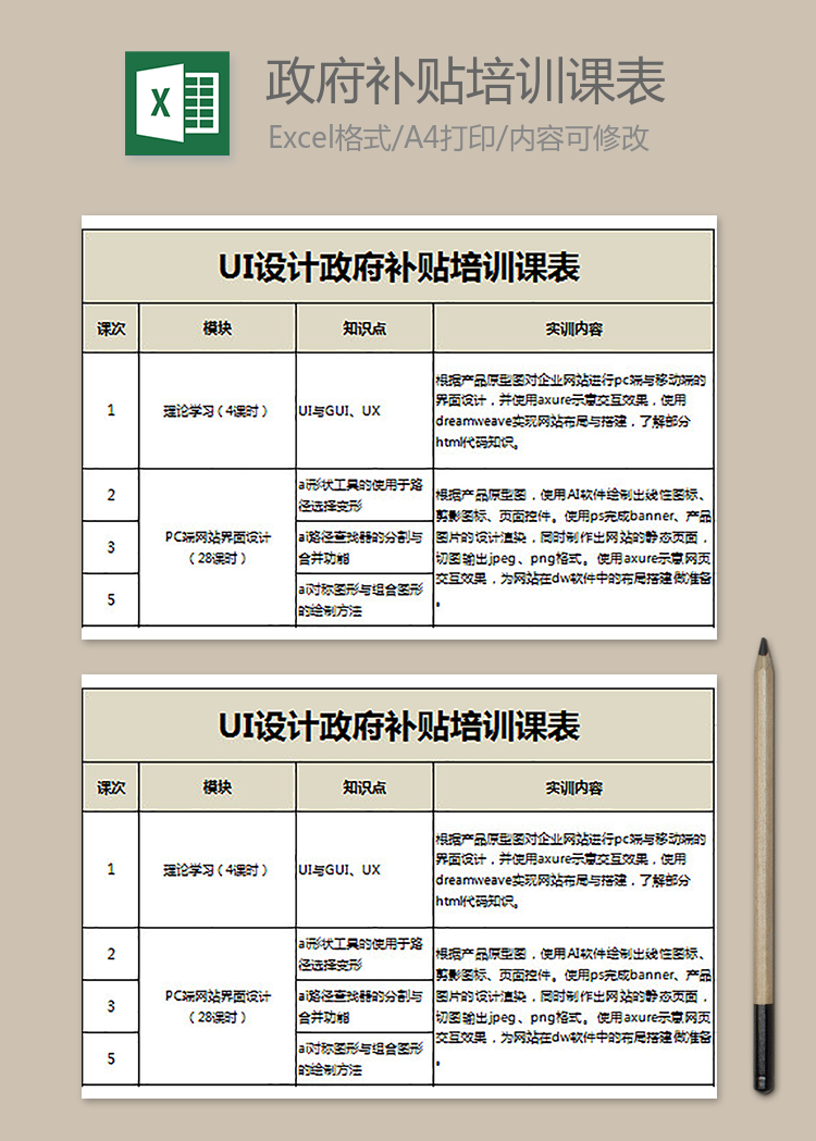 UI設計政府補貼培訓課表