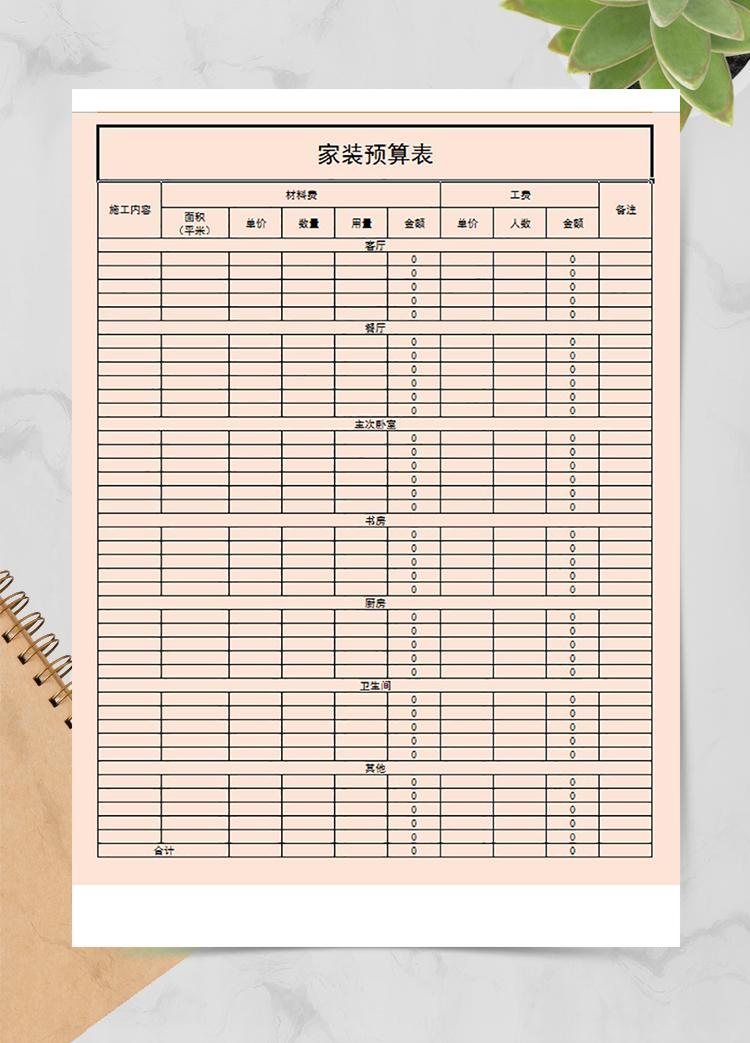 家裝精裝修預(yù)算表