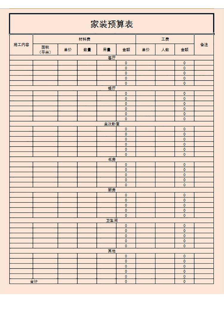 家裝精裝修預(yù)算表-1