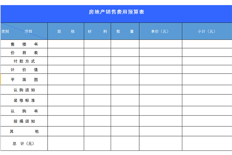 房地產銷售費用預算表-1