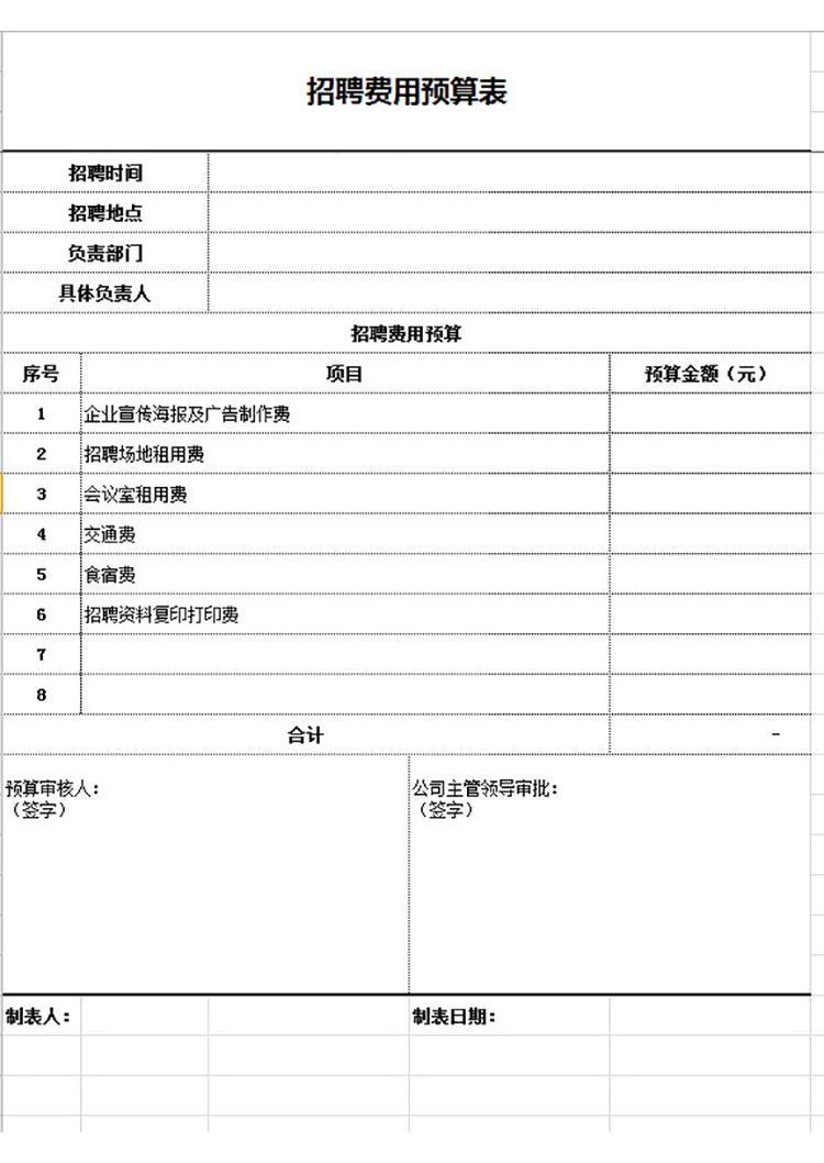 招聘費用預算表-1