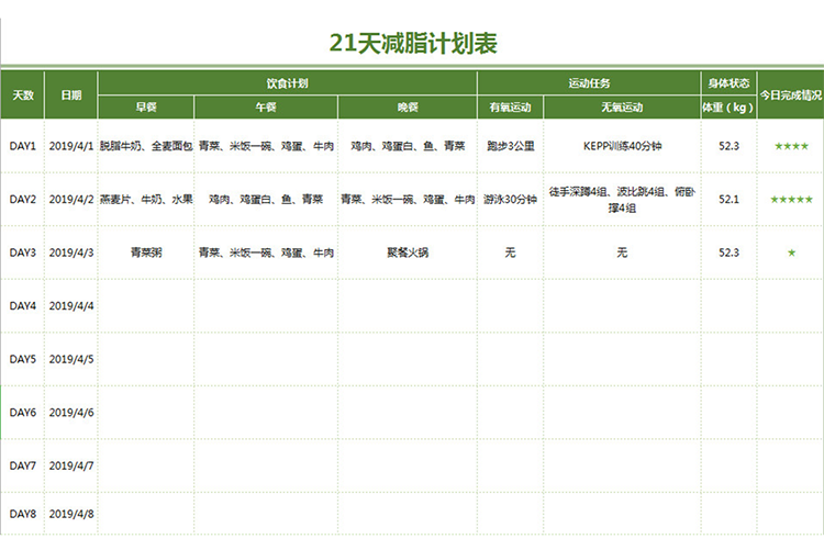 21天減脂計劃表-1