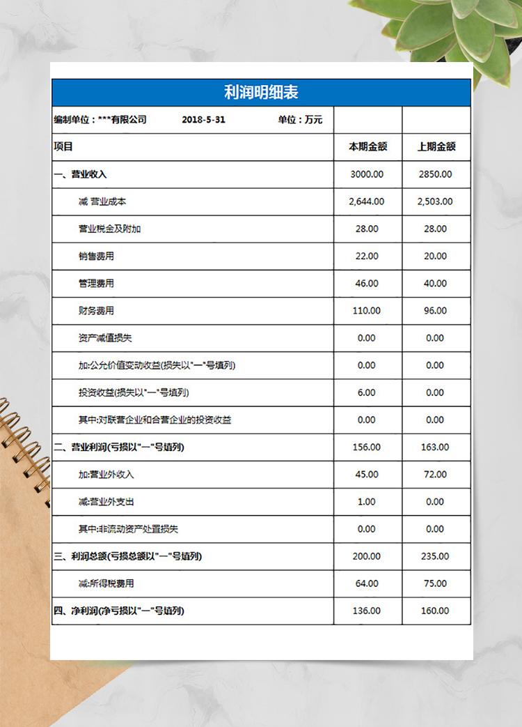 企業利潤明細表