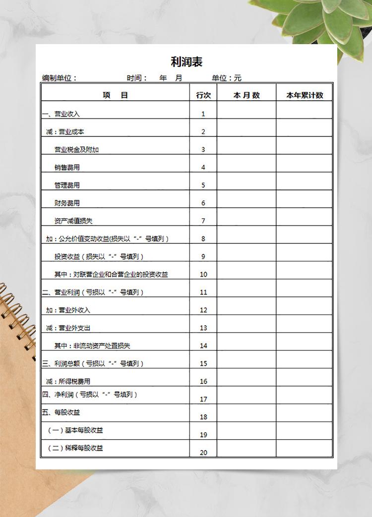簡單通用利潤表