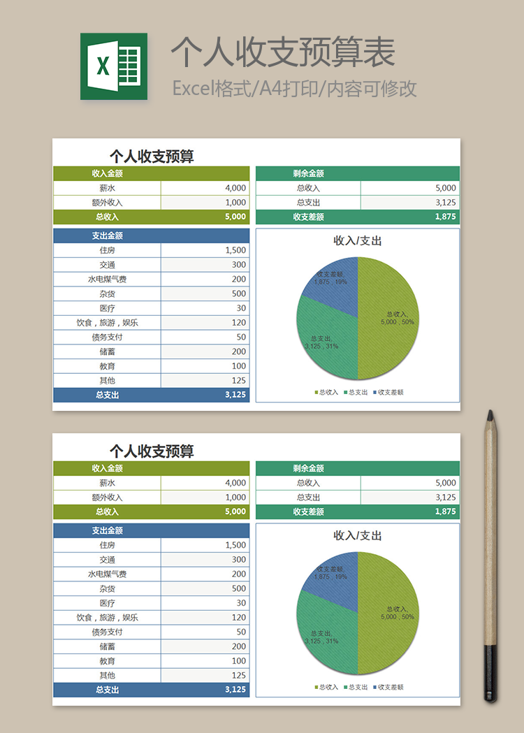 清新簡(jiǎn)約個(gè)人收支預(yù)算表
