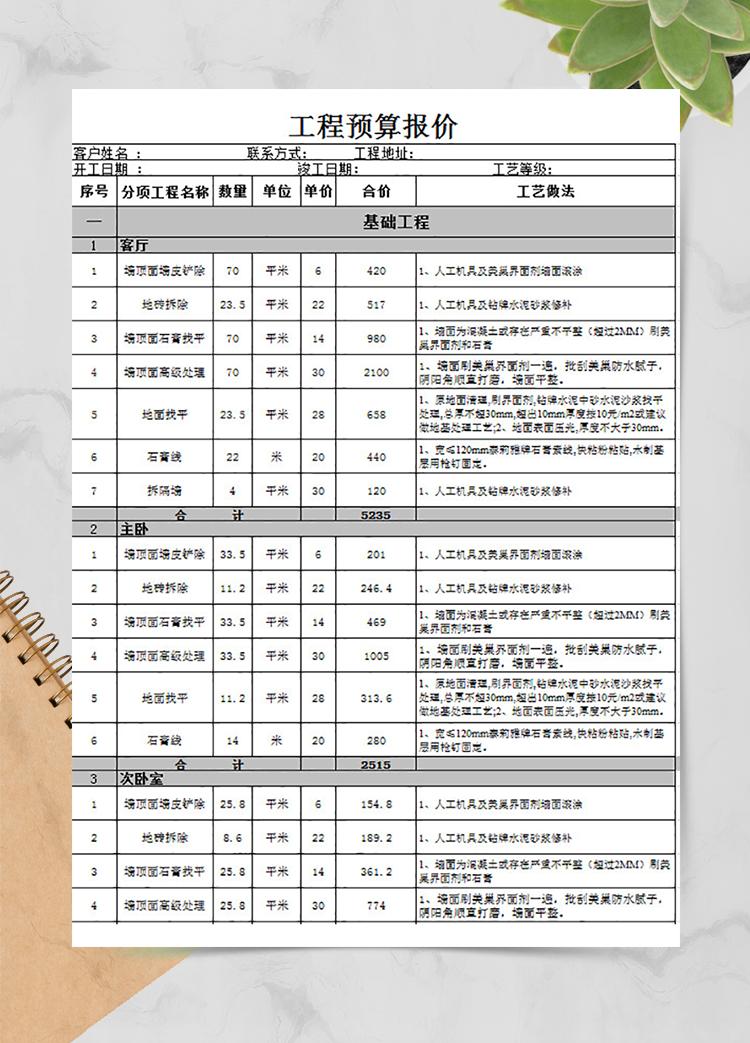 工程預算報價
