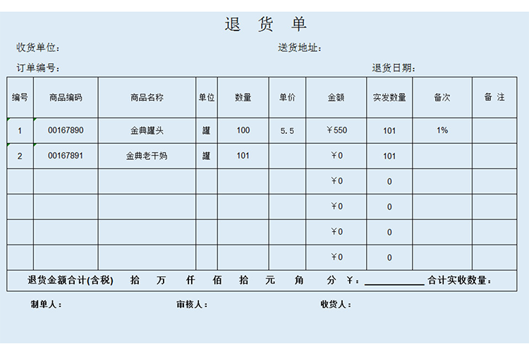 倉(cāng)庫(kù)退貨單表格模板-1