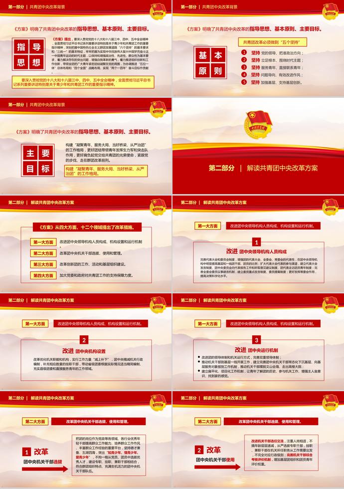 大紅色莊嚴共青團中央改革方案ppt模板-1