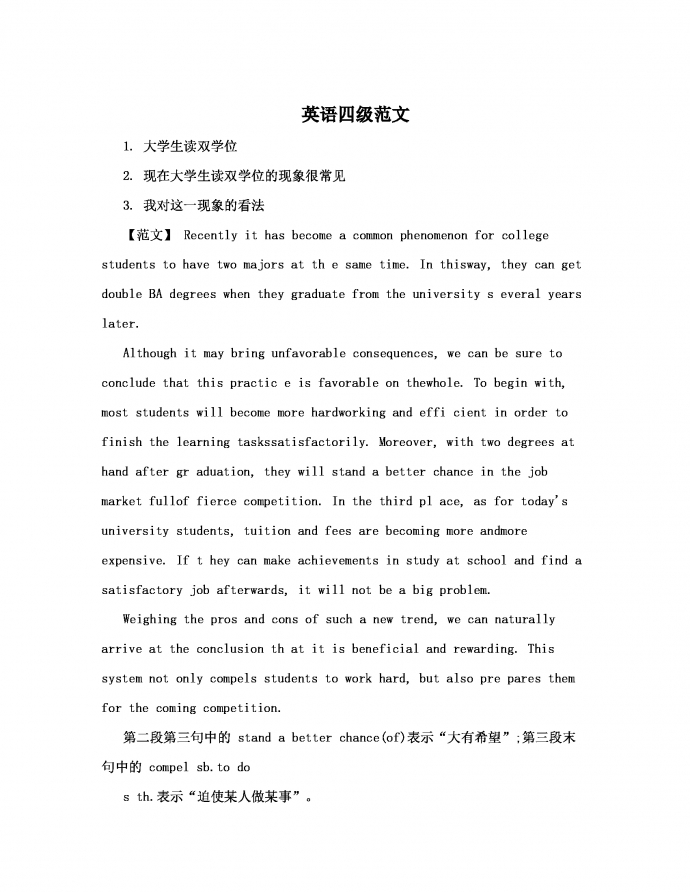 熱門精選英語四級(jí)范文