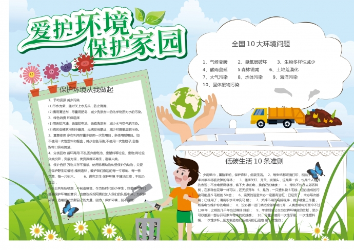 簡約清新綠色愛護環境word小報