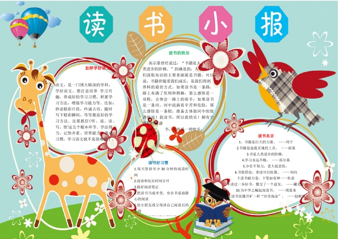 可愛卡通動(dòng)物長頸鹿讀書小報(bào)wps
