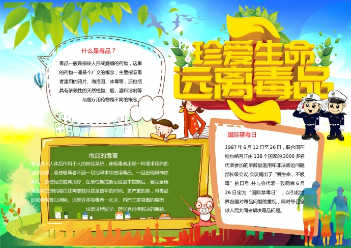 可愛卡通風格一起學禁毒小知識