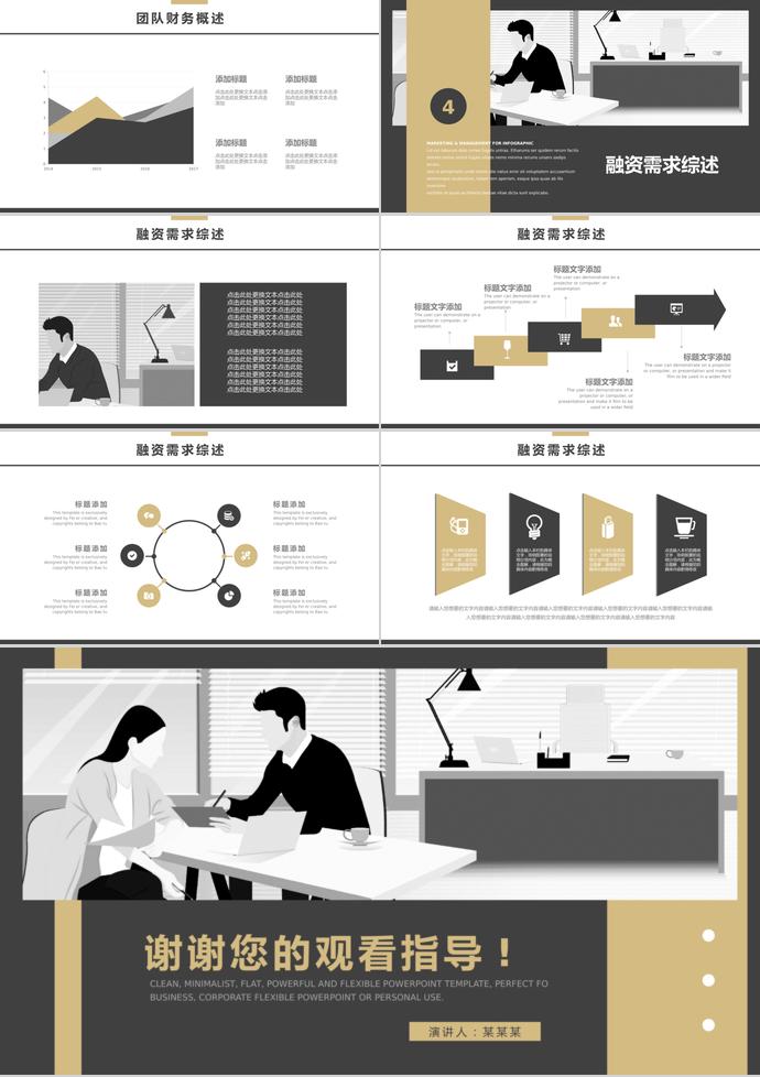 黃色創業融資計劃書PPT模板-2
