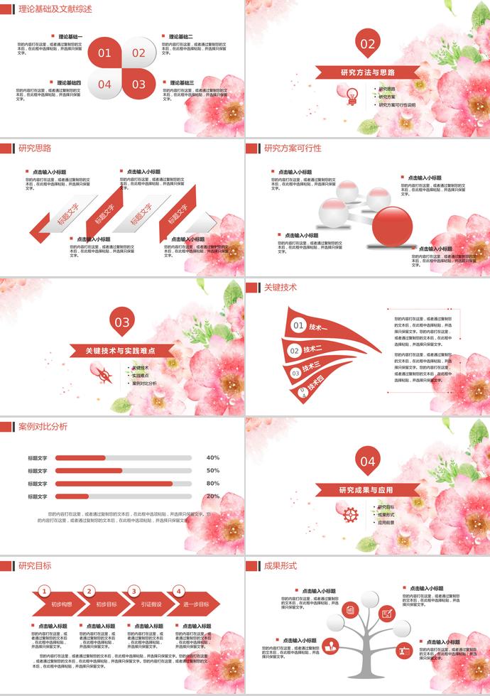 粉紅花朵畢業論文答辯PPT模板-1