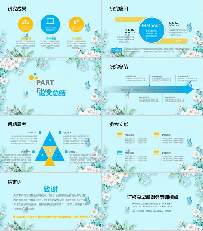 靛青色花卉清新畢業(yè)論文答辯PPT-2