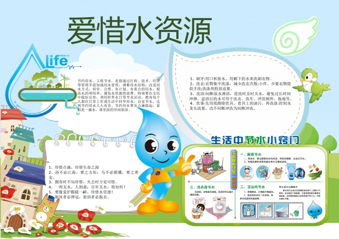 2019精美圖文集合生活節水小竅門手抄報