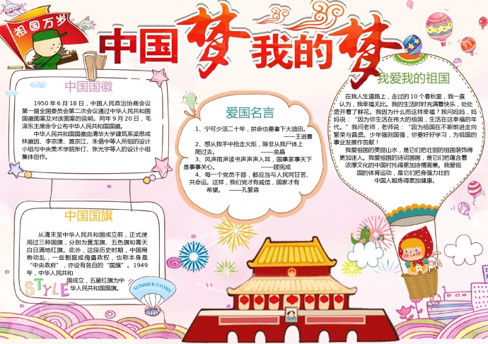 中國(guó)夢(mèng)我的夢(mèng)祖國(guó)萬(wàn)歲手抄報(bào)