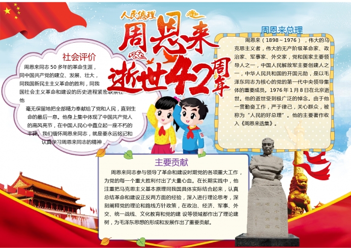 周恩來逝世40周年手抄報