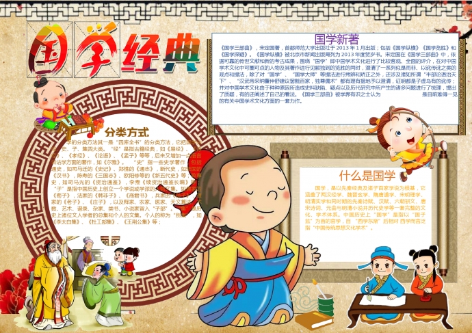 國學經典卡通古裝小哥元素手抄報