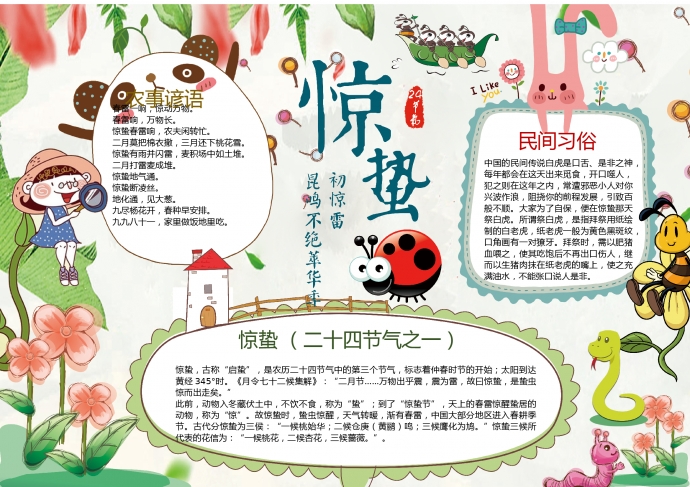 精美小清新動(dòng)物驚蟄節(jié)氣手抄報(bào)wps