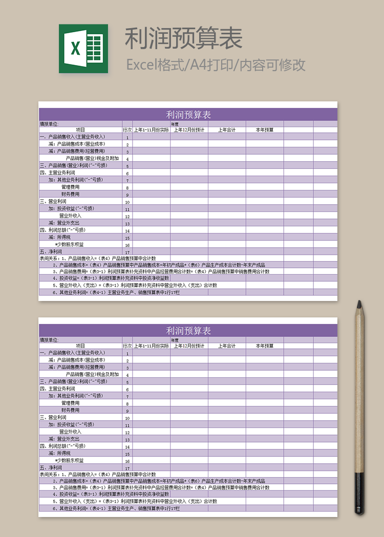 紫色利潤預(yù)算表