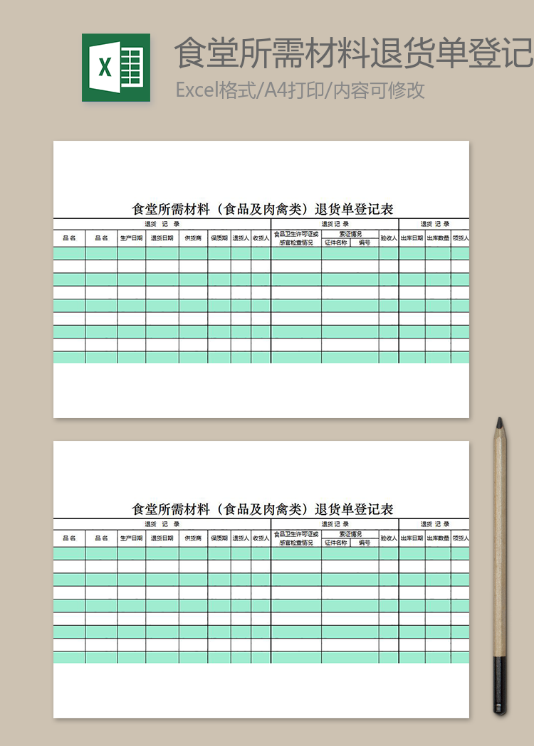 食堂所需材料退貨單登記表