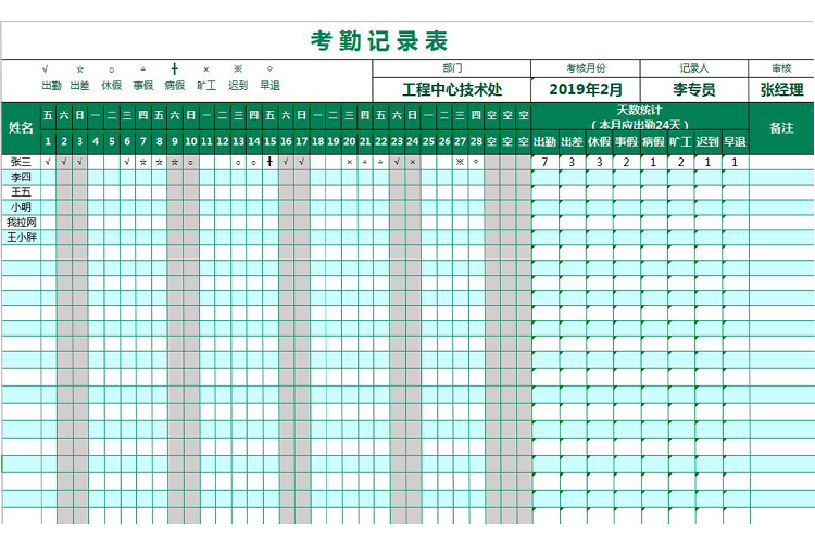 公司考勤表自動(dòng)公式統(tǒng)計(jì)表-1
