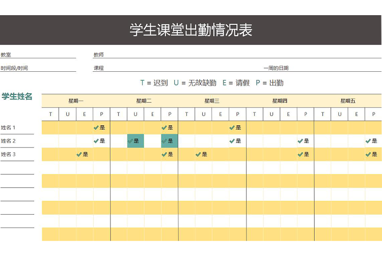 學生一周課堂出勤情況表-1