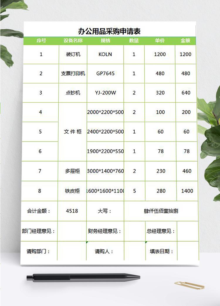 辦公用品采購申請表模板