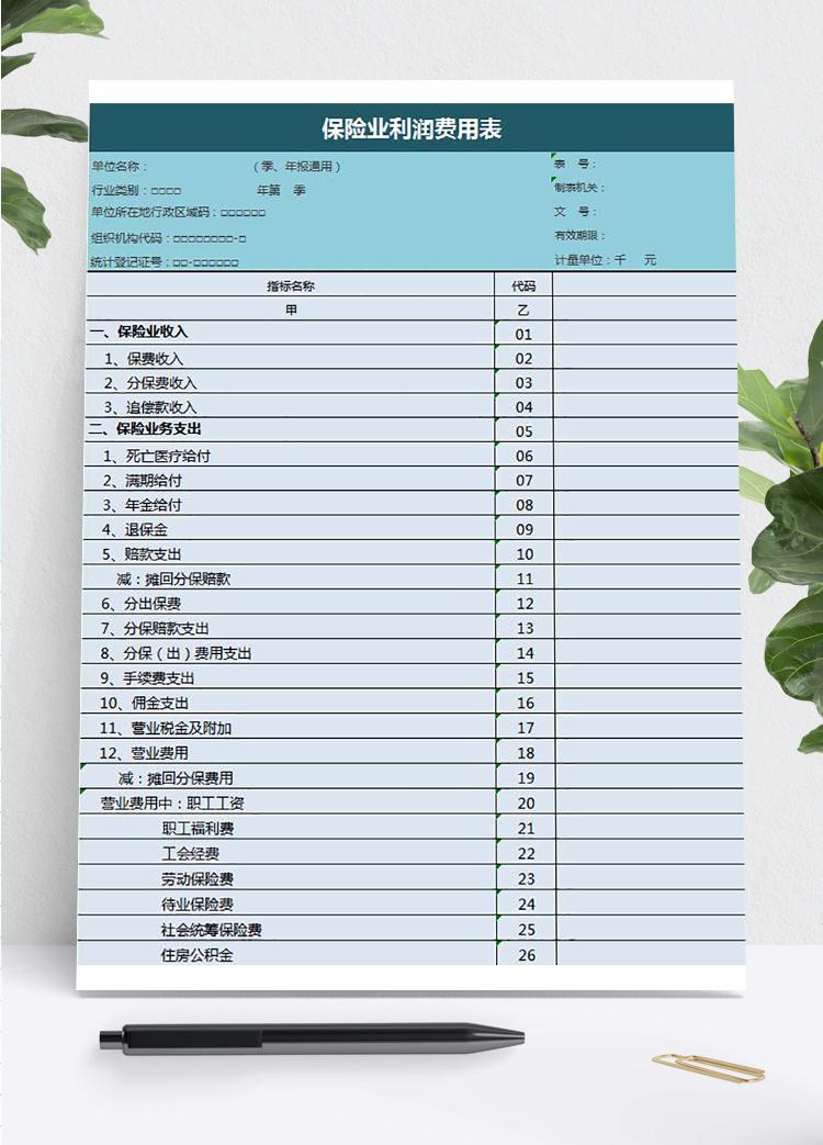 保險業利潤費用明細表