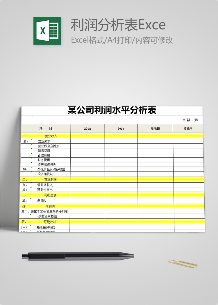 公司利潤分析表Excel模板