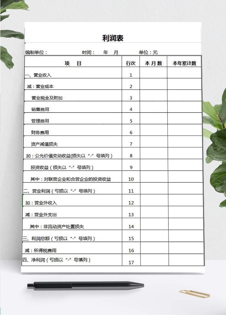 簡(jiǎn)潔常用企業(yè)利潤(rùn)表Excel模板