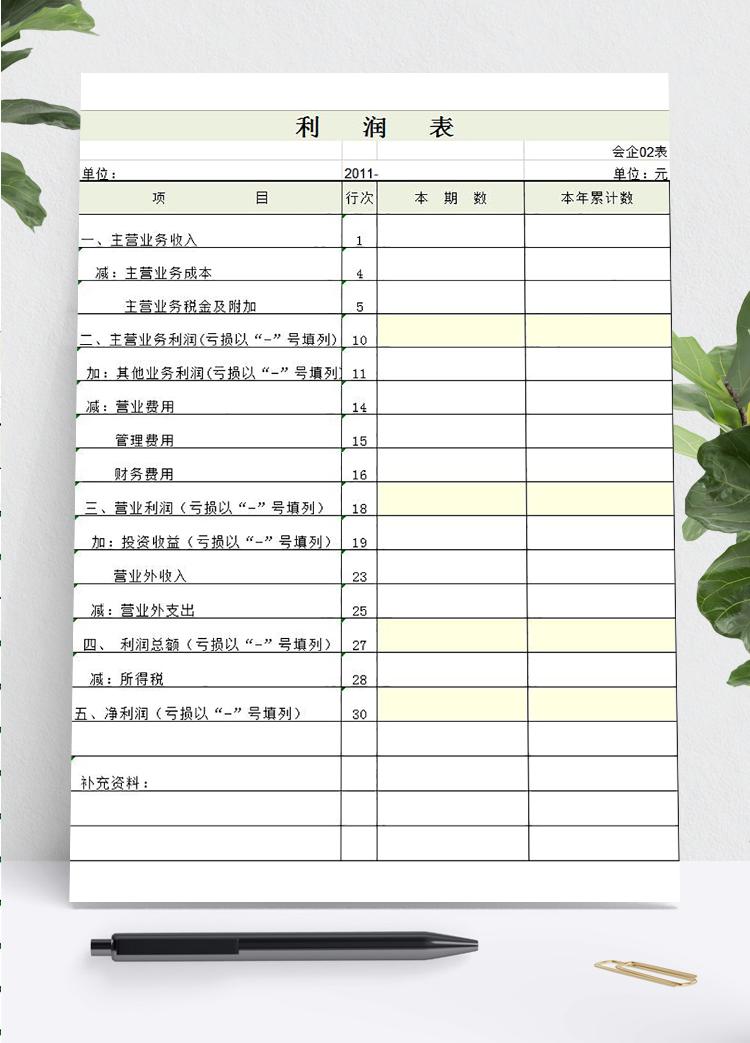 淺綠色一般企業利潤表