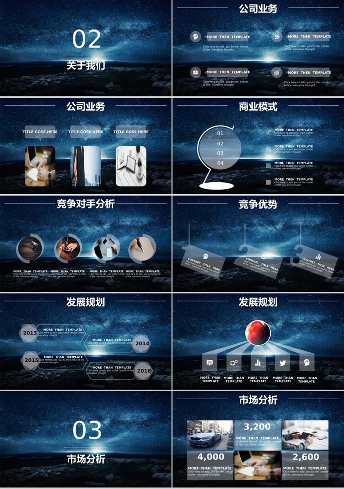 藍色星空商業投資項目計劃書PPT模板-1
