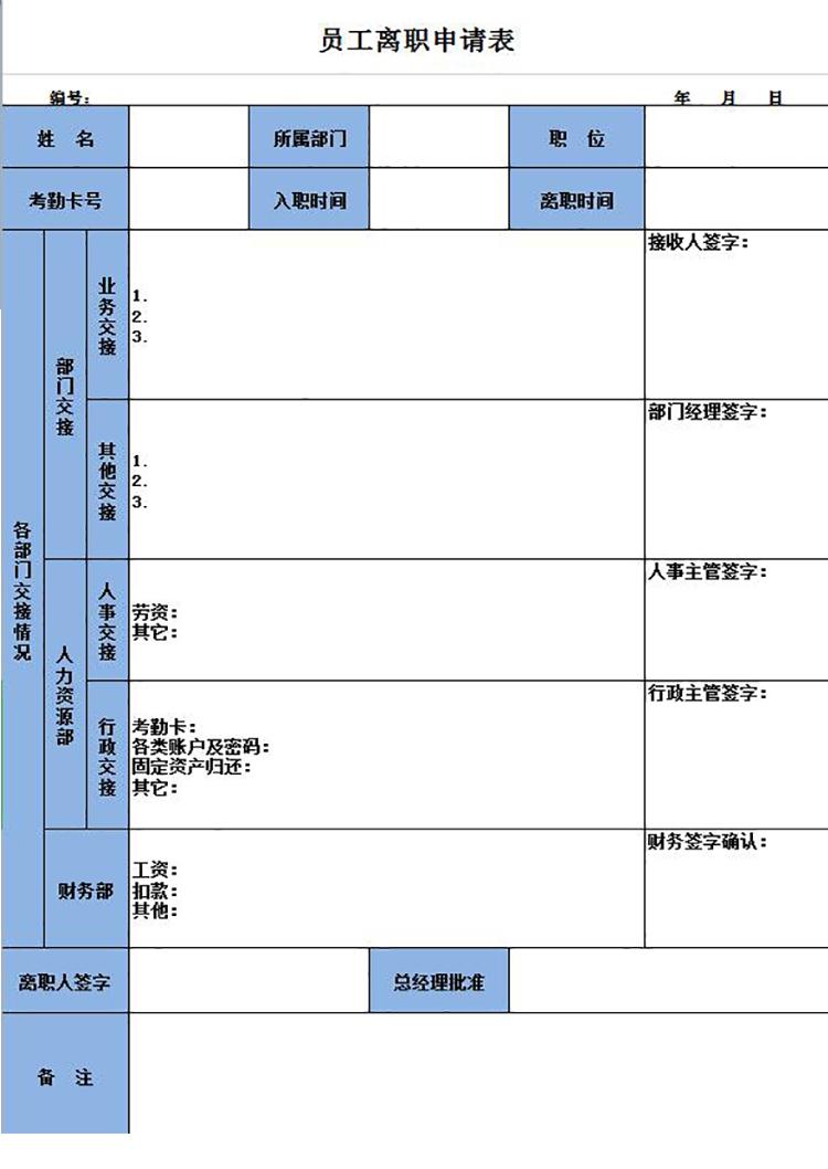 員工離職申請(qǐng)及交接表Excel模板-1
