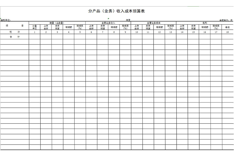 產品收入成本預算表-1