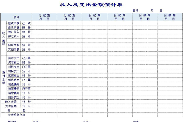 淡藍(lán)色收入及支出金額預(yù)計(jì)表-1