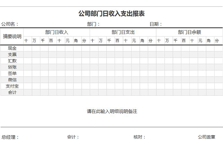 公司部門日收入支出報表-1