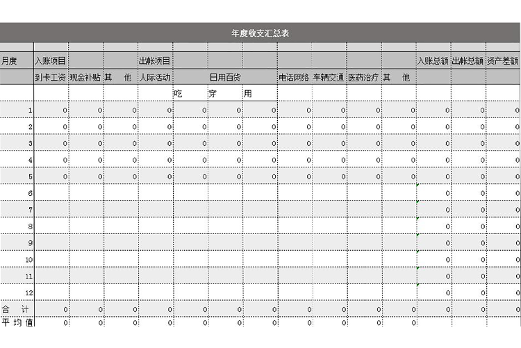 灰色系年度收支明細(xì)匯總表-1