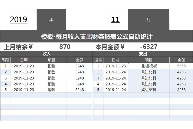 每月收入支出財務報表公式自動統計-1