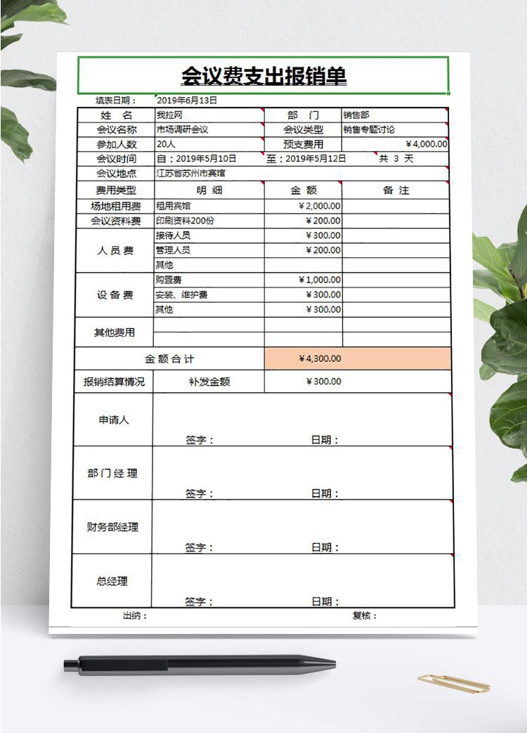 常用版會議費支出報銷單
