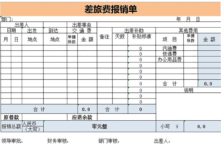 橙色風(fēng)格差旅費報銷表Excel模板-1