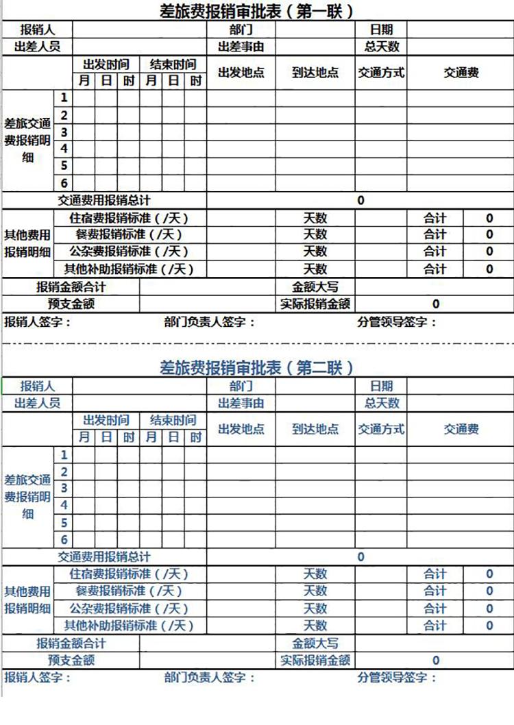 兩聯差旅費報銷審批表Excel模板-1